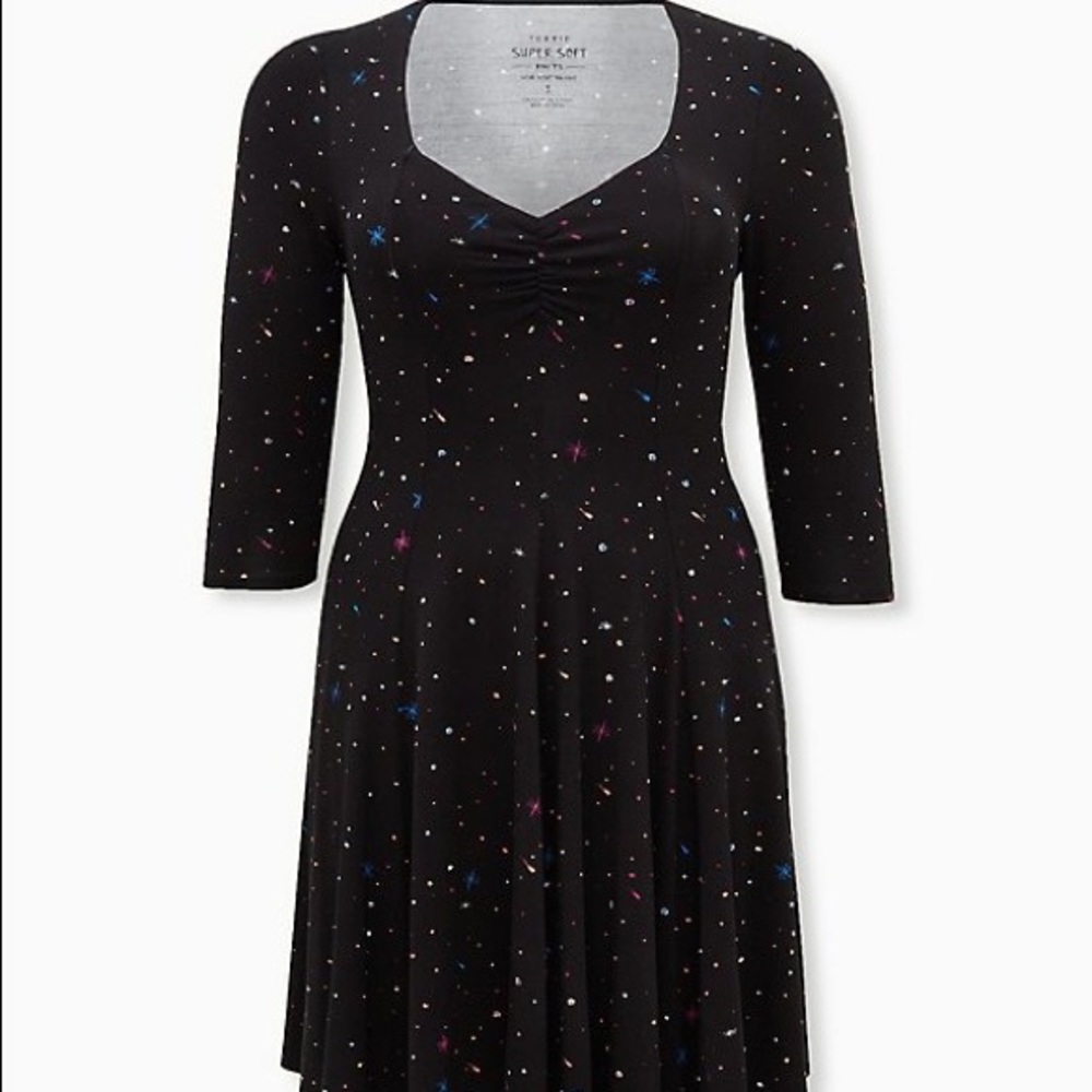Torrid SUPER SOFT BLACK & MULTI STAR SKATER DRESS
